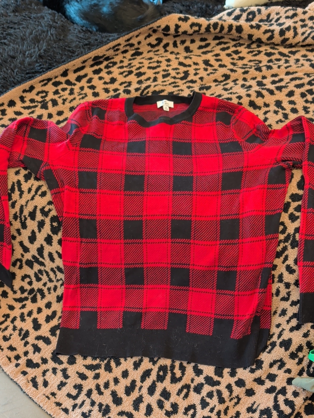 Red And Black Plaid Crew Neck Sweater